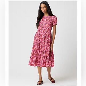 J. Crew Puff-Sleeve Tiered Floral Midi Dress